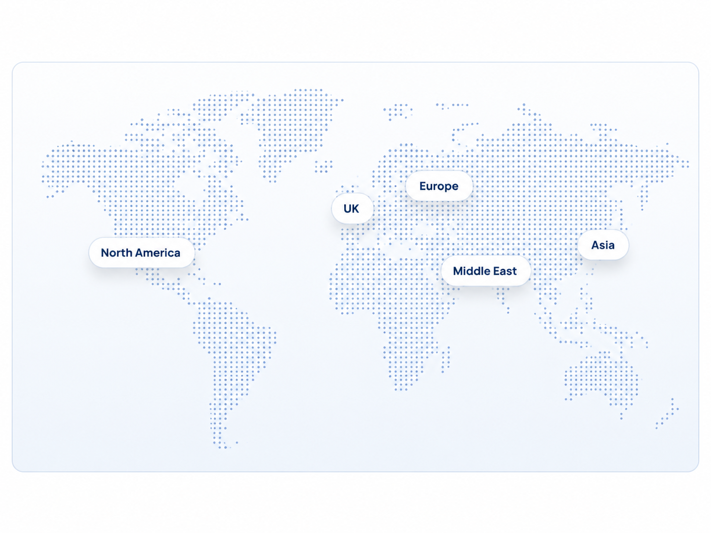 Dotted world map showing Qantara sourcing coverage across North America, the UK, Europe, the Middle East and Asia.